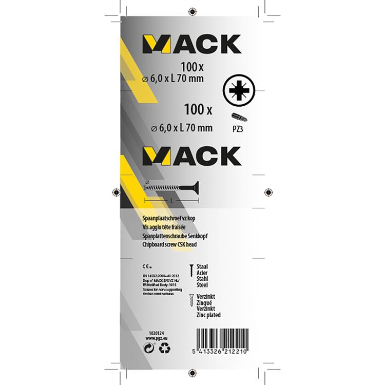 Mack 1020124 - vis pour panneaux d'aggloméré avec tête jaune avec 100 pièces 6,0 x 70 mm | 2 pièces