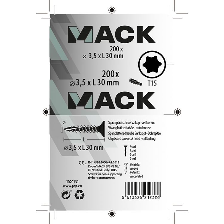 Mack 1020131 - vis pour panneaux d'aggloméré vz kp-self-lockinggvz 200pcs 3,5 x 30 mm | 5 pièces