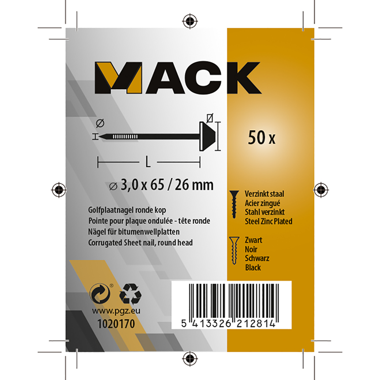 Mack 1020170 - clou en tôle ondulée 50 pcs 3,0x65 26mm | 5 pièces