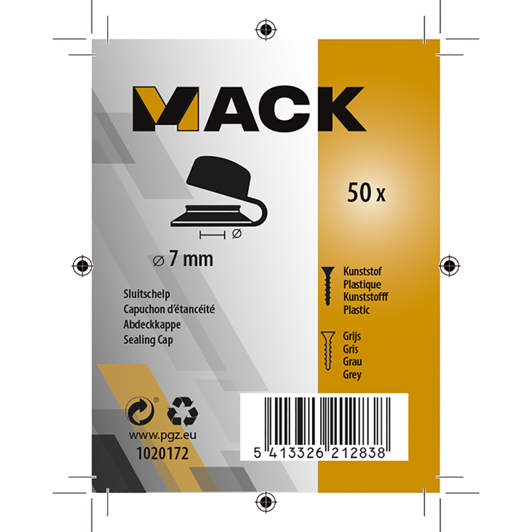 Mack 1020172 - coque de fermeture gris 50 pcs. 7mm | 5 pièces