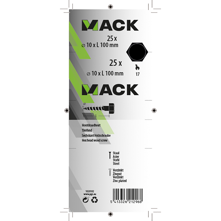 Mack 1020182 - boulon fileté à bois galvanisé 25 pièces 10 x 100 mm | 3 pièces