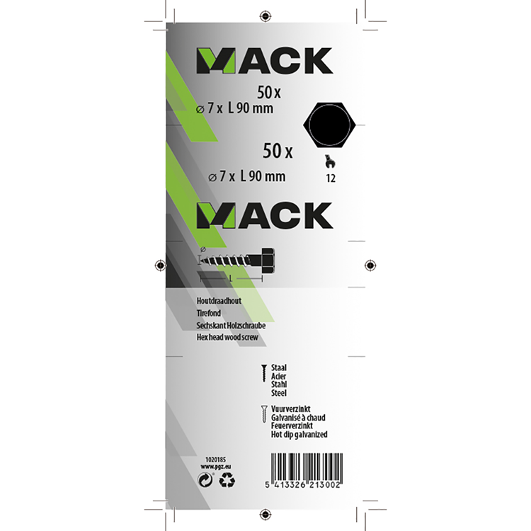 Mack 1020185 - boulon fileté à bois galvanisé à chaud 50 pièces 7 x 90 mm | 2 pièces