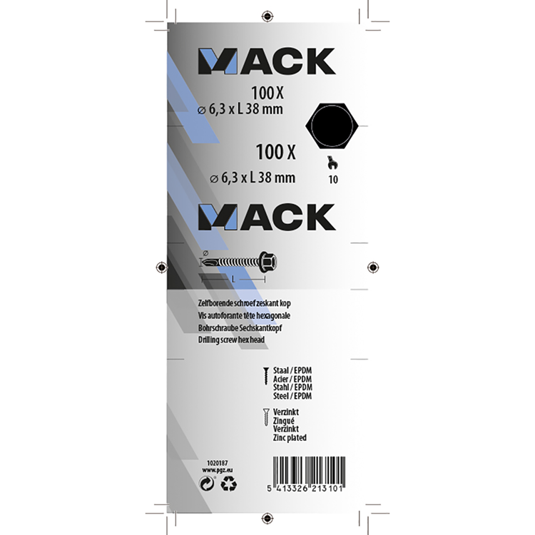 Mack 1020187 - vis autoperceuse tête hexagonale EPDM-vz 100pcs 6,3 x 38 mm | 2 pièces