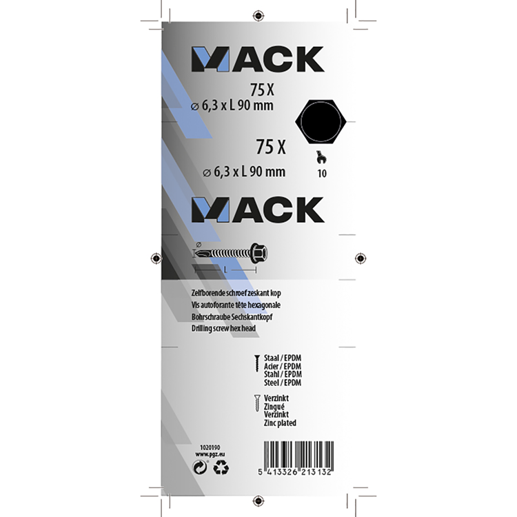 Mack 1020190 - vis autoperceuse tête hexagonale EPDM-vz 75pcs 6,3 x 90 mm | 1 pièce