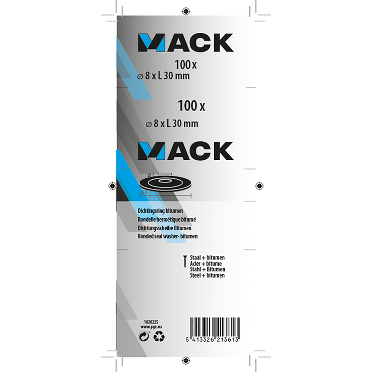 Mack 1020225 - bague d'étanchéité bitume galvanisé100 pcs 8,0 x 30 mm | 5 pièces