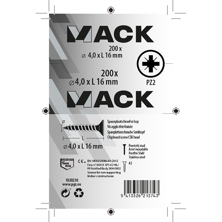 Mack 1020230 - vis pour panneaux d'aggloméré tête VZ acier inoxydable a2 200 pcs 4,0 x 16 mm | 2 pièces