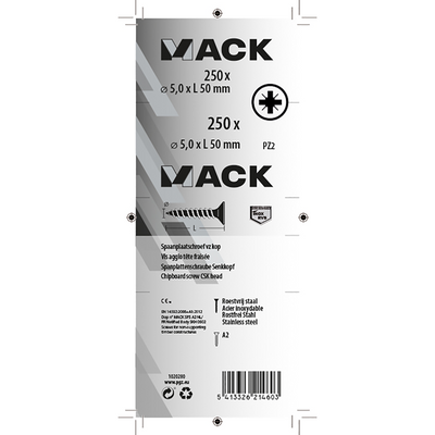 Mack 1020280 - vis pour panneaux d'aggloméré tête VZ acier inoxydable a2 250 pcs 5,0 x 50 mm | 2 pièces
