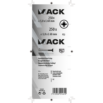 Mack 1020281 - vis pour panneaux d'aggloméré tête VZ acier inoxydable a2 250 pcs 5,0 x 60 mm | 2 pièces