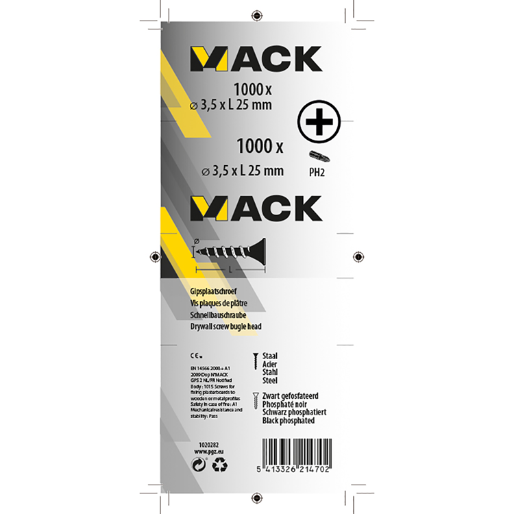 Mack 1020282 - vis pour plaques de plâtre phosphatée noire. 1000 pièces 3,5 x 25 mm | 2 pièces