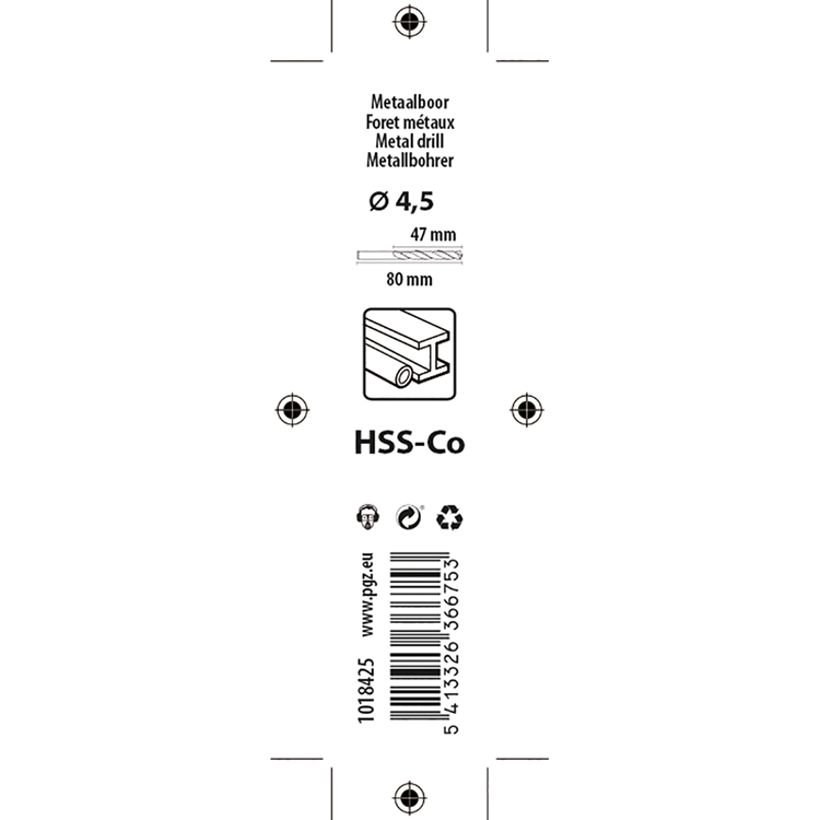Mack 1018425 - foret à métaux hss co5% din 338 ø 4,5 x 80 mm | 5 pièces