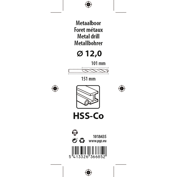 Mack 1018435 - foret à métaux hss co5% din 338 ø 12,0 x 151 mm | 5 pièces
