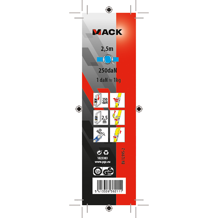Mack 1023383 - ruban polyester, avec boucle, 25mm-2,5m max250kg | 12 pièces