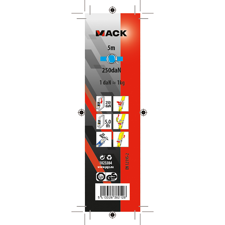 Mack 1023384 - ruban polyester, avec boucle, 25mm-5m max250kg | 10 pièces