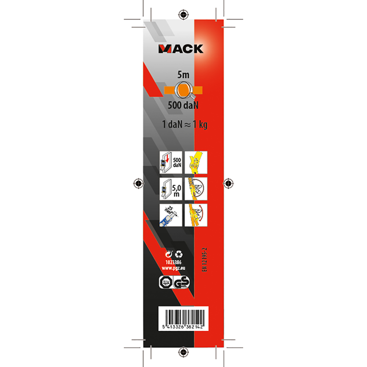 Mack 1023386 - courroie de tension polyester, tendeur à cliquet 25mm-5m max500kg | 3 pièces