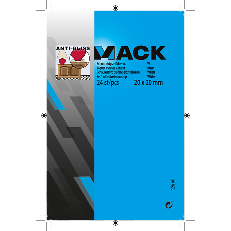 Mack 1047676 - bande de mousse autocollante blanc 20 x 20 mm 24 pcs | 6 pièces