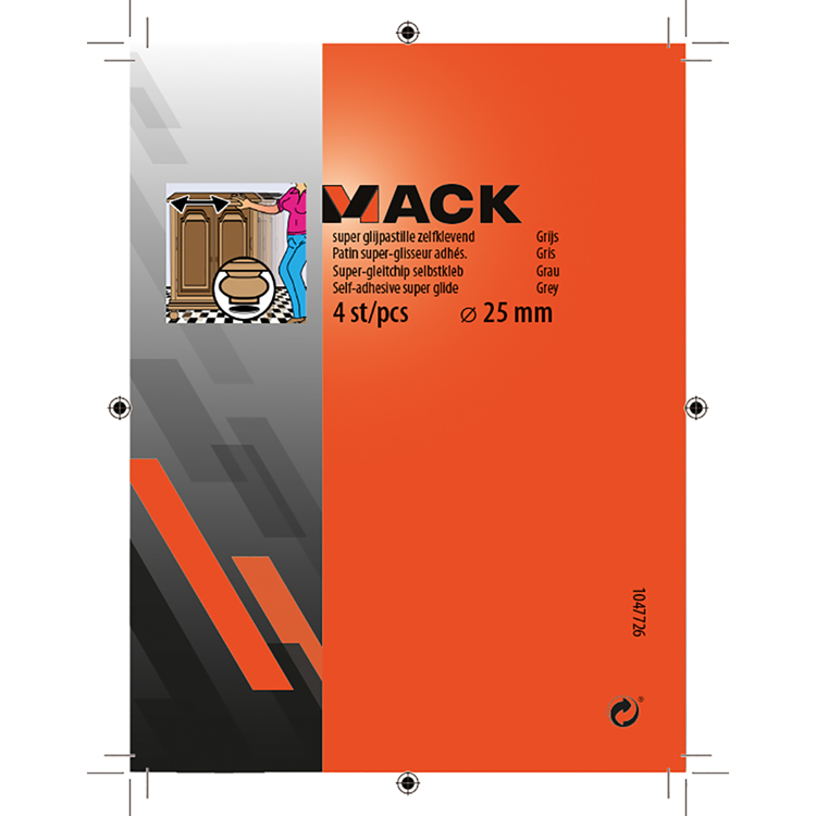 Mack 1047726 - pastille super coulissante autocollante gris ø 25 mm 4 pcs | 12 pièces