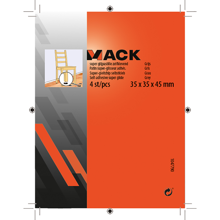 Mack 1047790 - pastille super coulissante autocollante gris 35x35x45 mm 4 pcs | 12 pièces