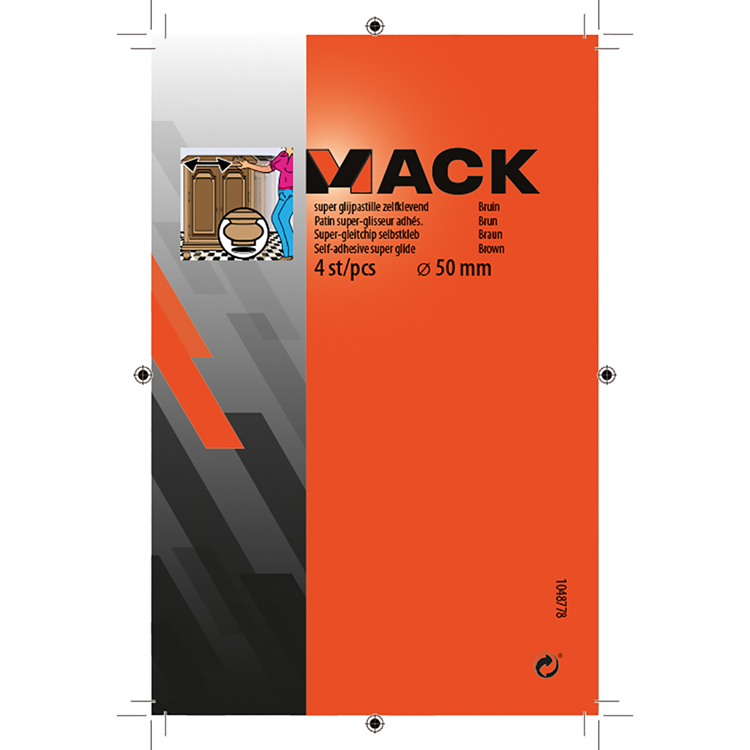 Mack 1048778 - pastille super coulissante autocollante marron ø 50 mm 4 pcs | 12 pièces