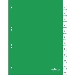 Onglets durables 6210 pvc a4 230x297mm 1-12 12 onglets vert