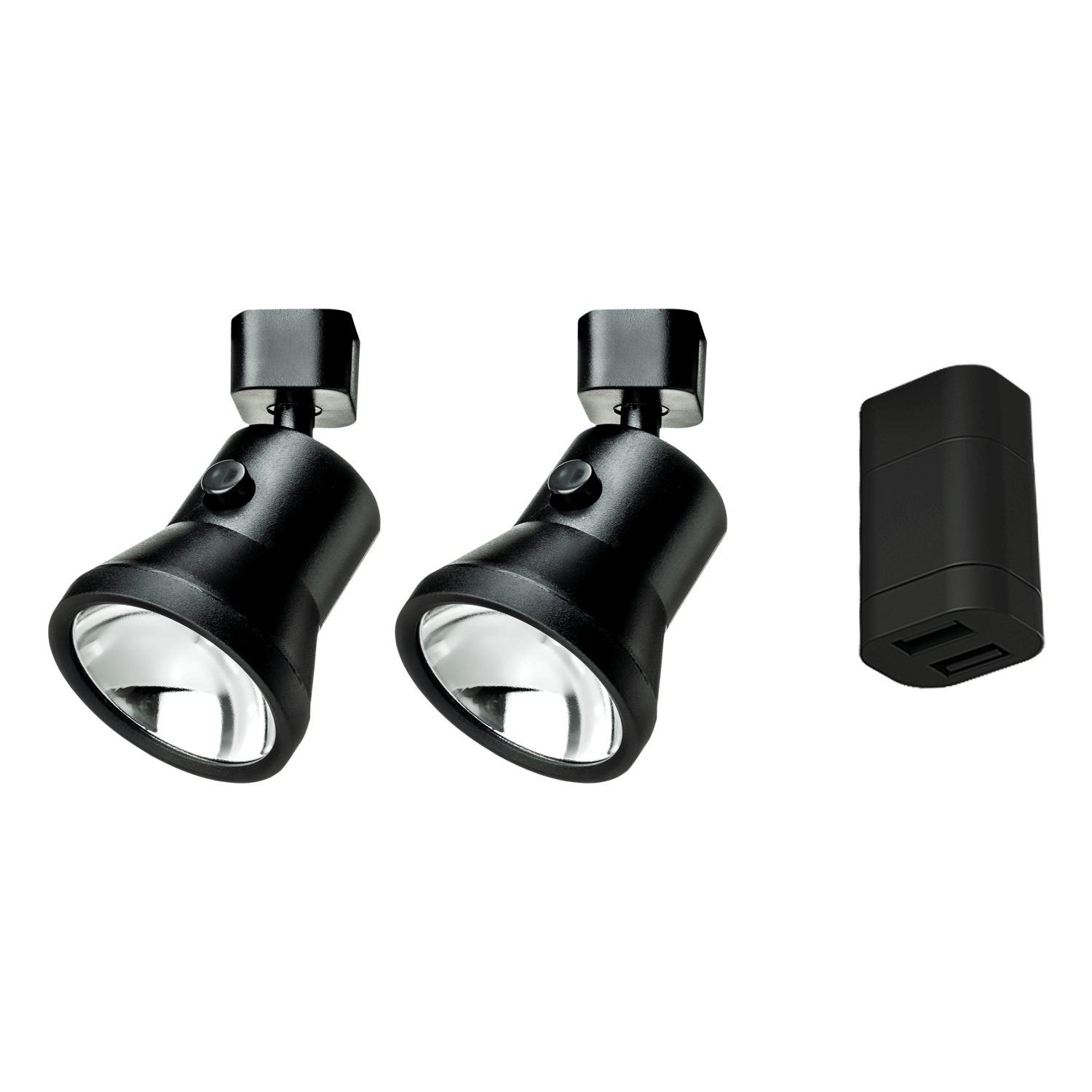 Kit de démarrage - 2x spot Lanciano noir grand + double connexion USB-A