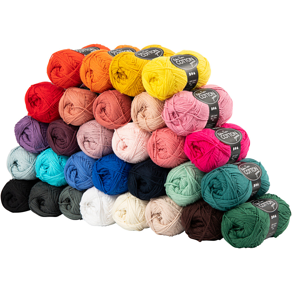 Fil de coton Creativ company, taille 8 4, l: 170 m, différentes couleurs, 30x50 g 1 boîte