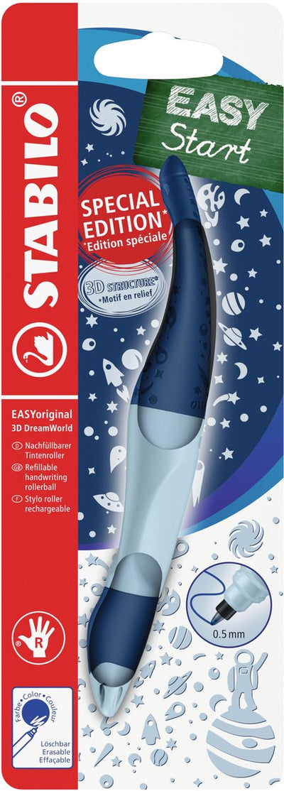 Stabilo easyoriginal 3d dreamworld - roller ergonomique - droitier - encre bleue - rechargeable - bleu