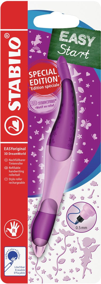 Stabilo easyoriginal 3d dreamworld - roller ergonomique - droitier - encre bleue - rechargeable - rose