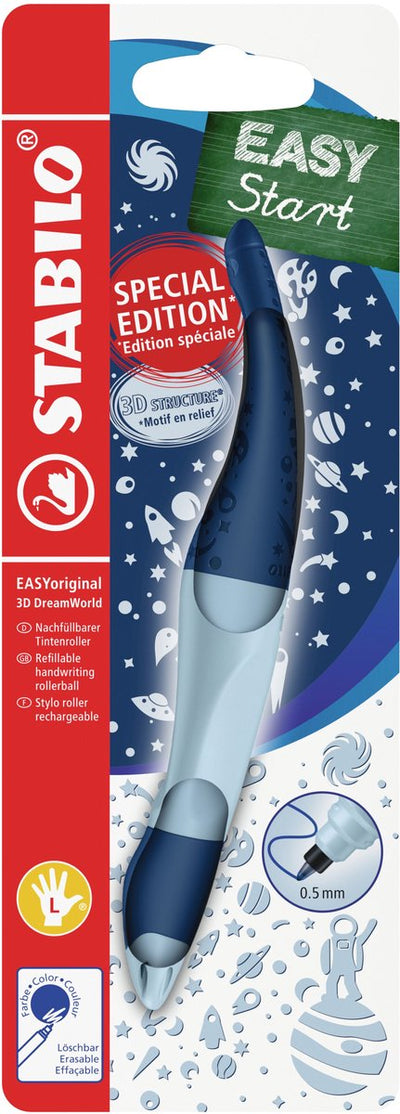 Stabilo easyoriginal 3d dreamworld - roller ergonomique - gaucher - encre bleue - rechargeable - bleu