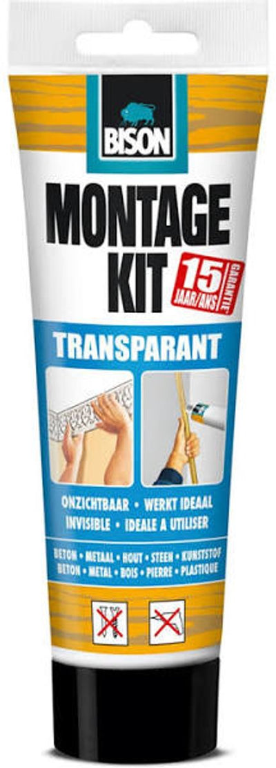 Kit de montage Bison tube transparent 250 g, colle de montage, haute résistance finale, intérieur et extérieur, élastique permanent, extra fort, facile à utiliser