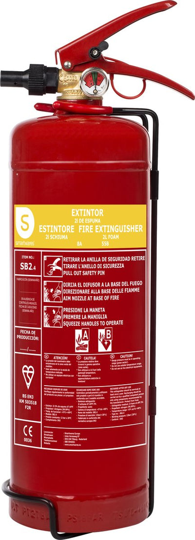 Extincteur Smartwares 2l fex-15222 - sb2.4 - extincteur à mousse - avec matériel de montage