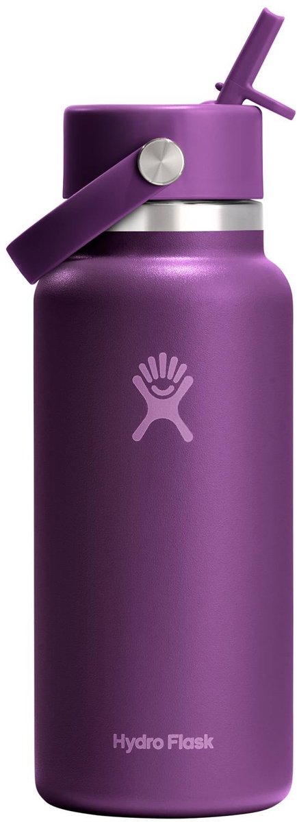 Gourde Hydro Flask à large ouverture avec bouchon en paille flexible (946 ml) - violet plage