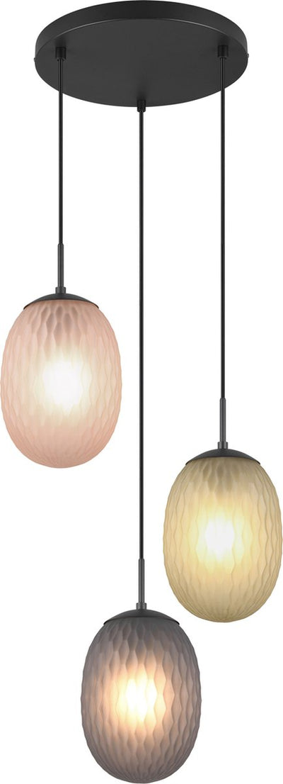 Trio facette - suspension - noir mat - excl. 3x E27 4 W - montage au plafond - réglable en hauteur