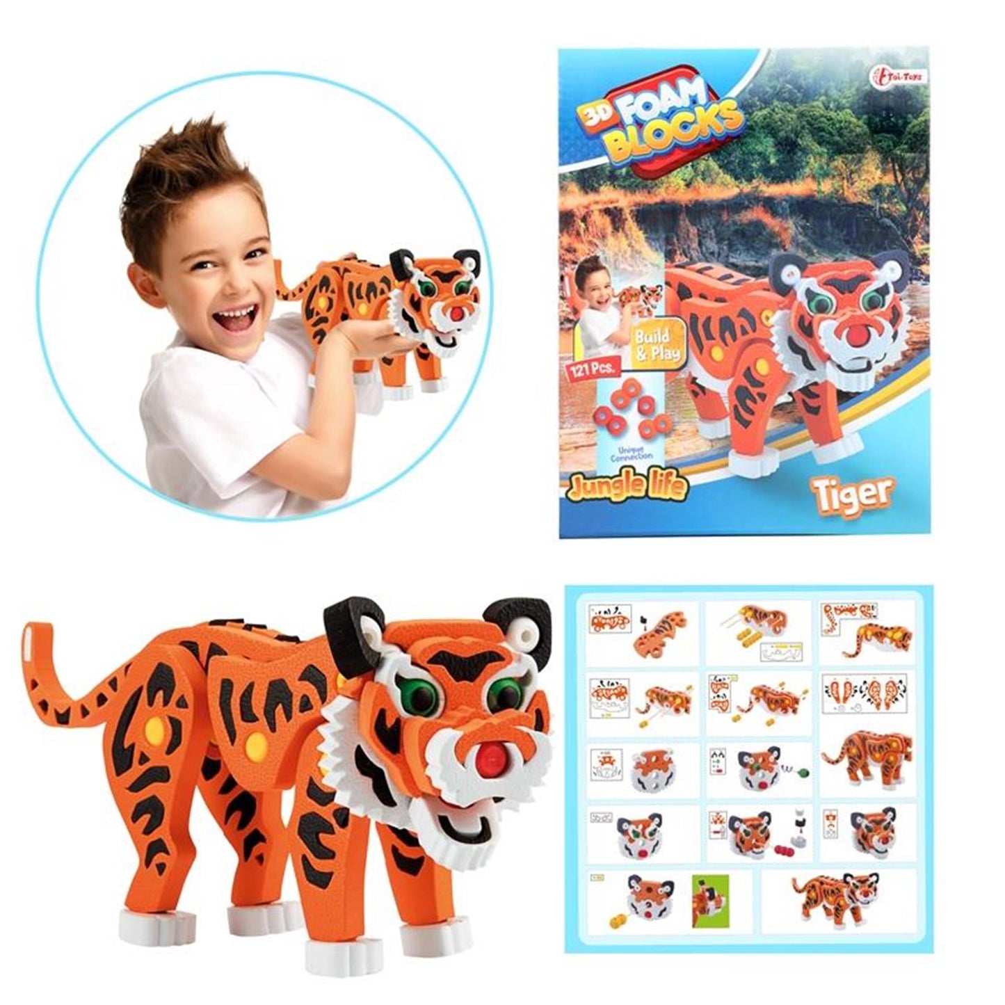 Toi-toys toi-toys 3d puzzle tigre junior 31,5 cm mousse orange 121 pièces