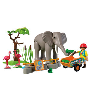 Playmobil animaux amis éléphant avec gardien de zoo | ensemble de jouets de zoo avec 4 animaux et accessoires d'enclos | pour les enfants à partir de 4 ans | 72068