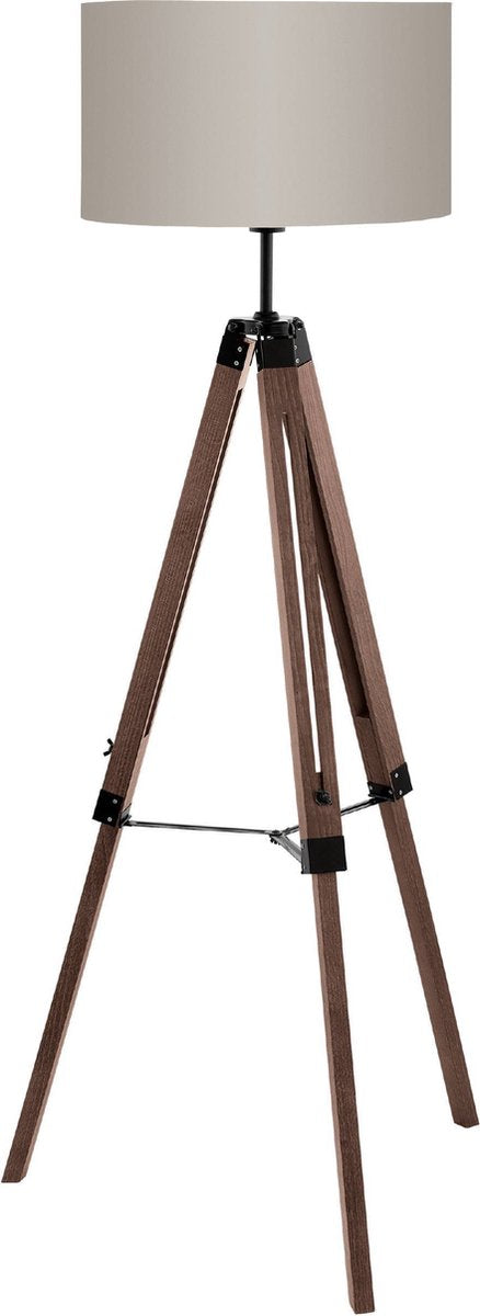 Lampadaire Eglo lantada - e27(excl.) - 143 cm - bois - trépied - marron, taupe - Bois FSC