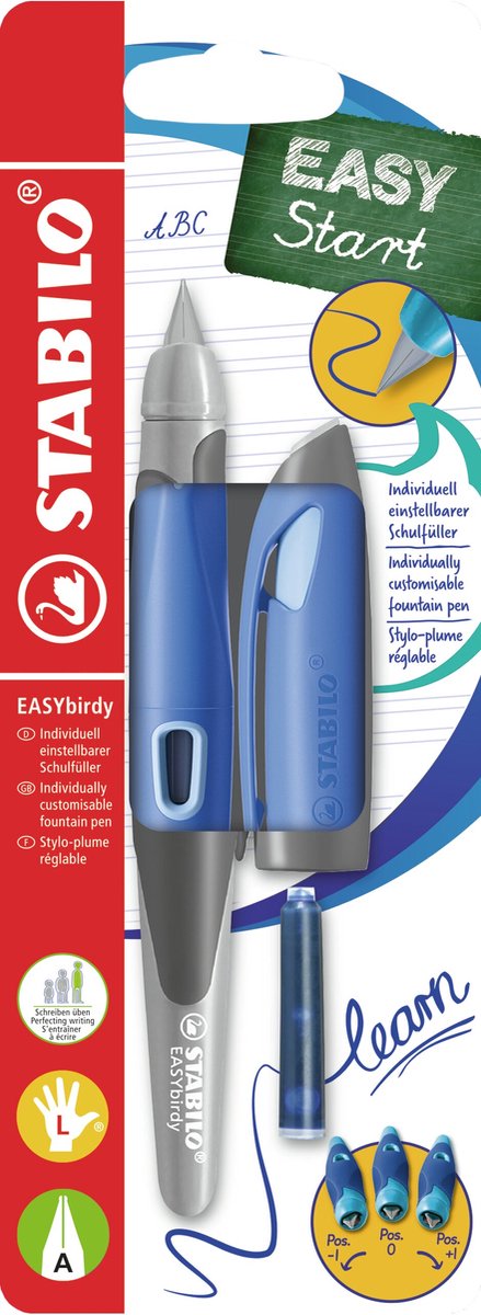 Stabilo easybirdy - stylo plume ergonomique - bleu clair pastel - un point pour les gauchers