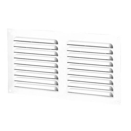 Grille à ailettes avec moustiquaire aluminium blanc 245x195 mm