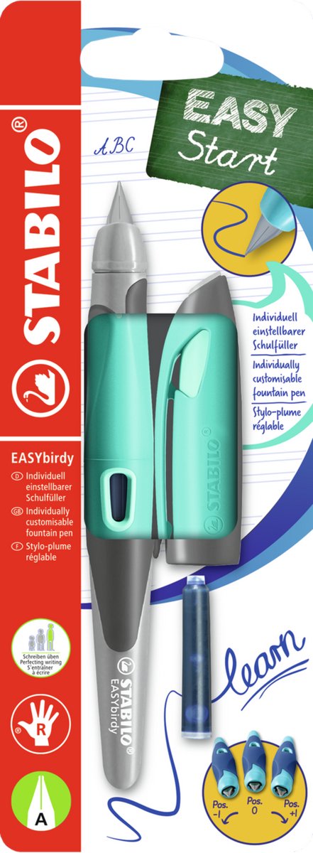 Stabilo easybirdy - stylo plume ergonomique - vert aqua pastel - un point pour les droitiers