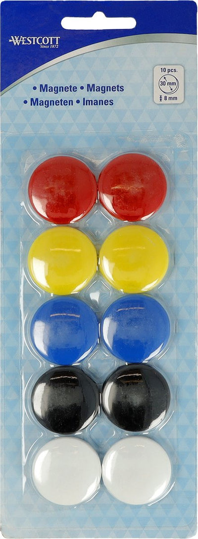 Aimants Westcott - ø 30x8mm - couleurs assorties - 10 pièces - ac-e10822