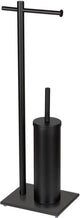 Wenko majordome de toilette resera en acier noir mat et verre noir - brosse de toilette avec support et porte-rouleau de papier toilette autoportant