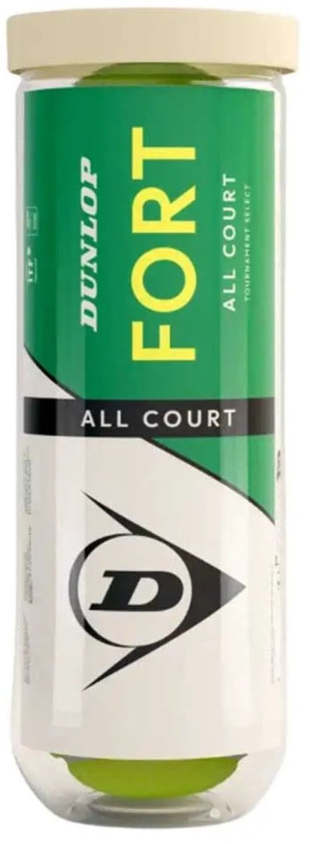 Balles de tennis Dunlop fort tous terrains - tube de 4 pour toutes surfaces.