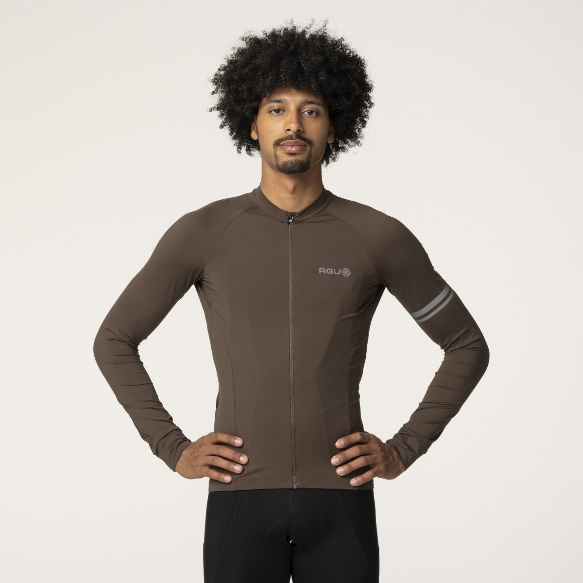 Maillot de cyclisme solide à manches longues, performance café moulu pour hommes