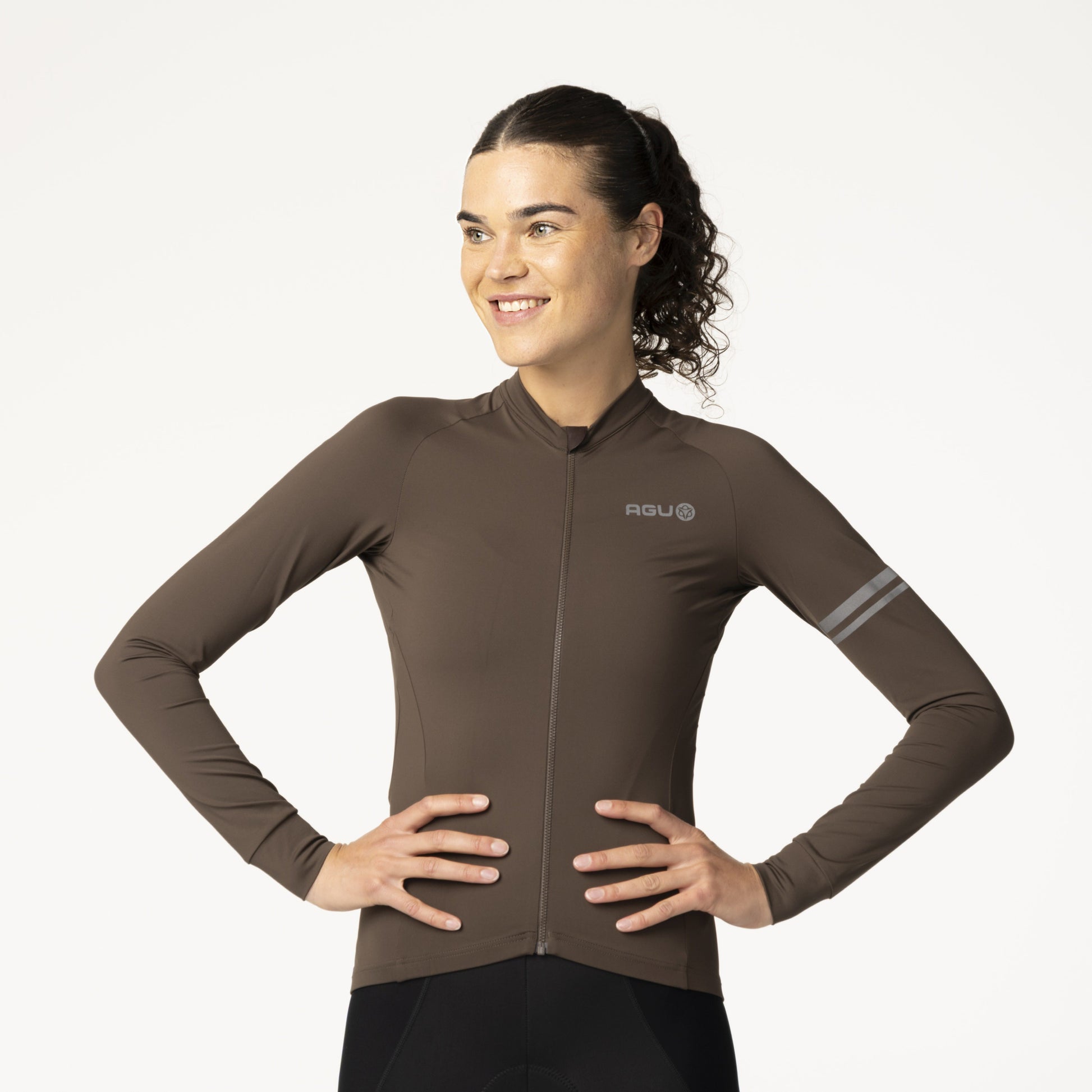 Maillot de cyclisme solide à manches longues performance café moulu dames