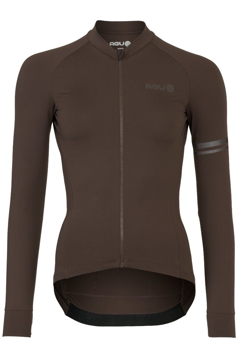 Maillot de cyclisme solide à manches longues performance café moulu dames