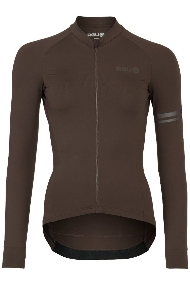 Maillot de cyclisme solide à manches longues performance café moulu dames