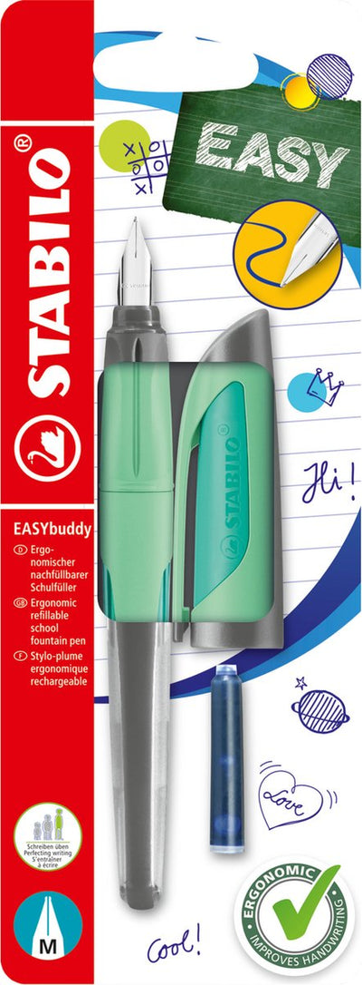 Stabilo easybuddy pastel - stylo plume ergonomique - menthe - plume standard M pour droitiers