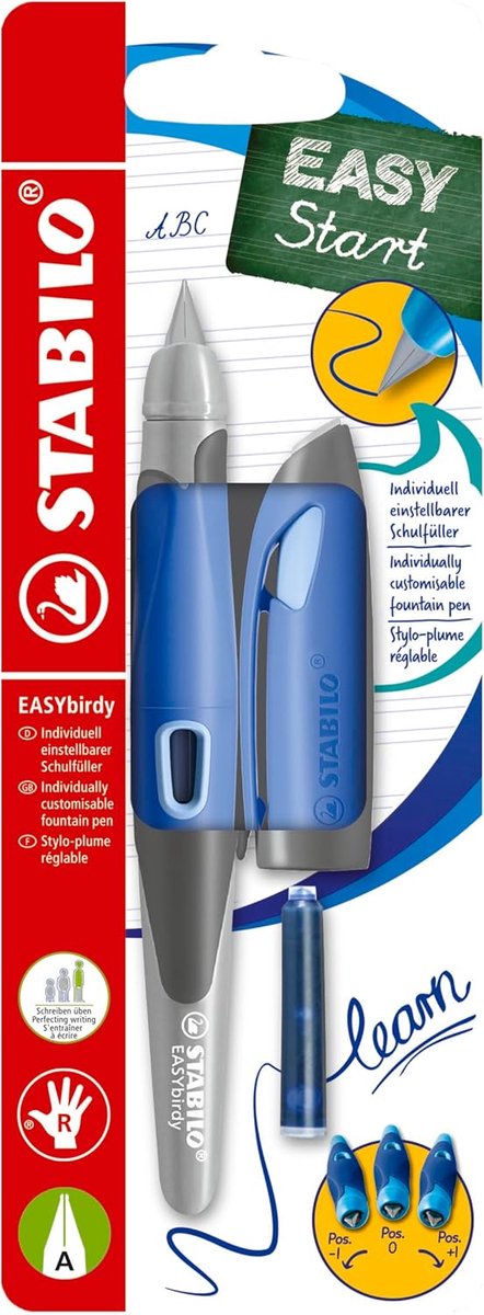 Stabilo easybirdy - stylo plume ergonomique - bleu clair pastel - un point pour les droitiers