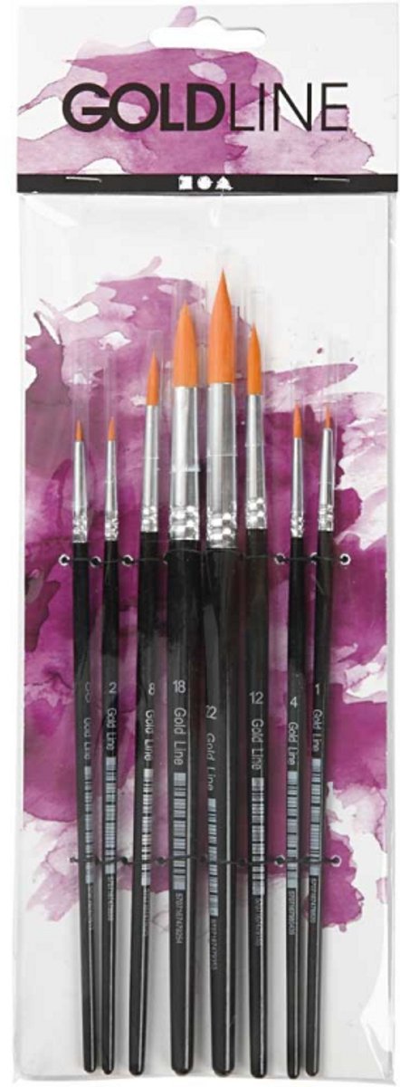 Pinceaux Creativ Company Gold Line, taille 0+1+2+4+8+12+18+22, l: 16,5-21 cm, l: 1-8 mm, ronds, 8 pièces 1 boîte