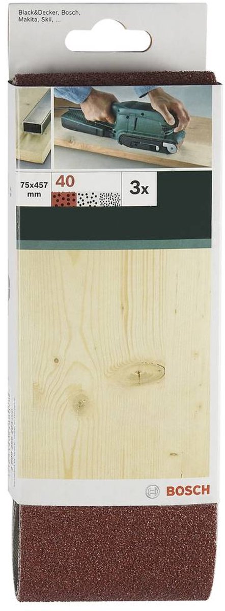 Bosch - Jeu de 3 bandes abrasives pour ponceuses à bande, rouge qualité 40, non perforées, tendues