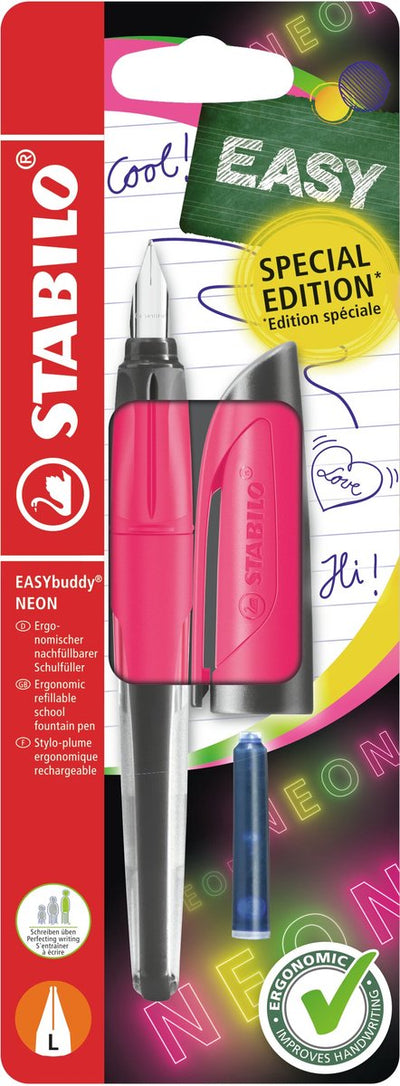 Stabilo easybuddy neon - stylo plume ergonomique - rose - plume L pour gauchers